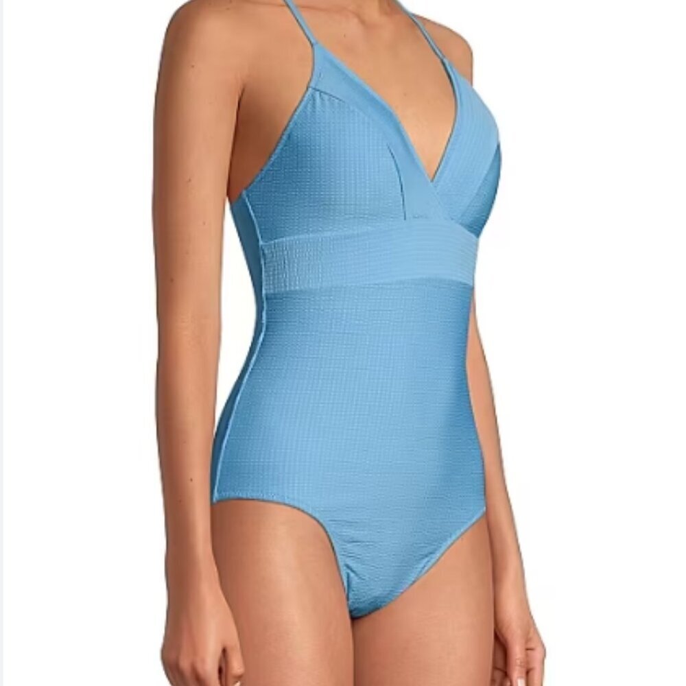 Vineyard Vines Seersucker Sconset in Ocean Blue One Piece Swimsuit Plus Size 3X